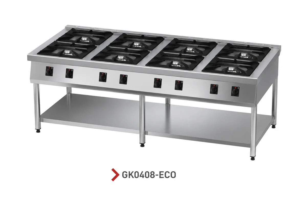 Open Gas Burner with Base Shelf, 550/1000mm Depth (Eco)